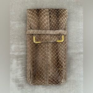 Judith Leiber Tan Snakeskin Sunglasses Case with Gold Detail, 100% Authentic
